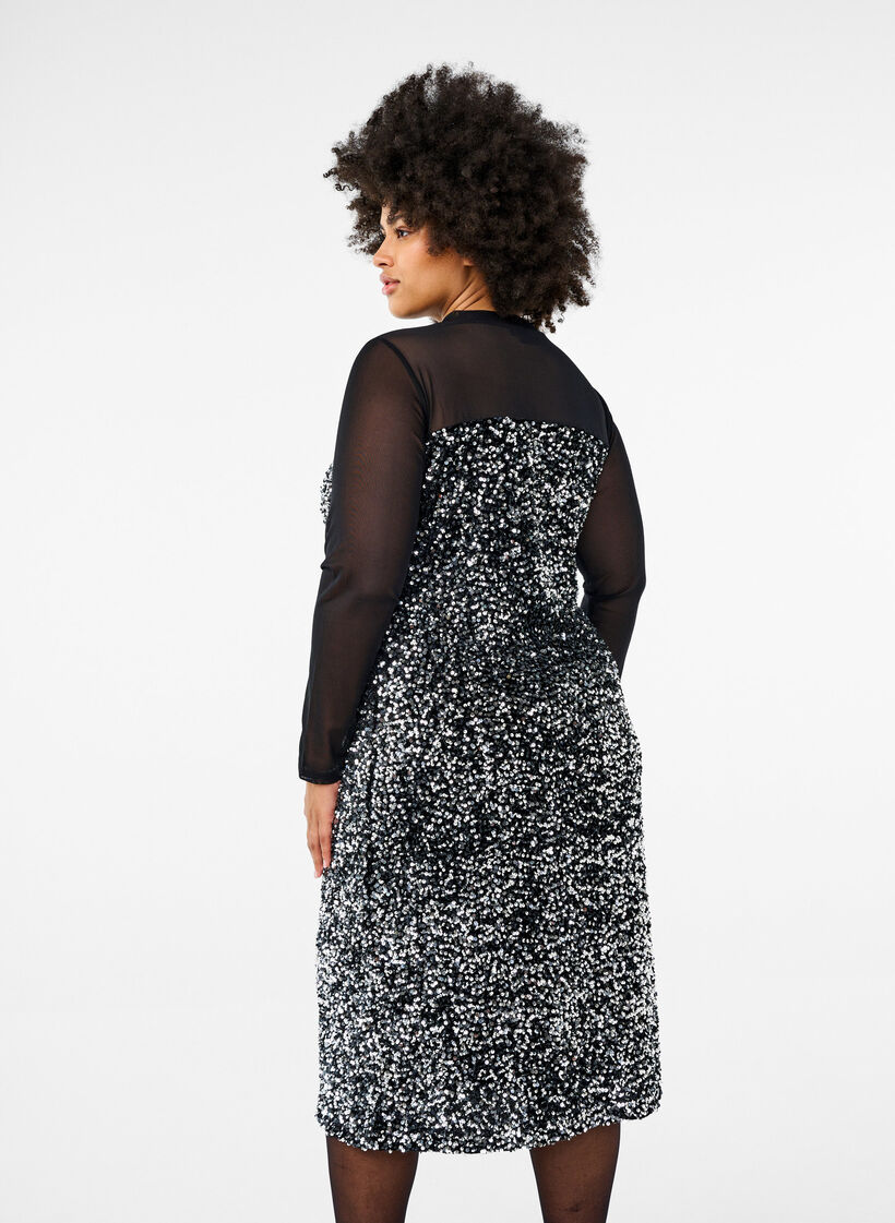 Glitter dress with sequins, Black w. Silver, Model image number 1