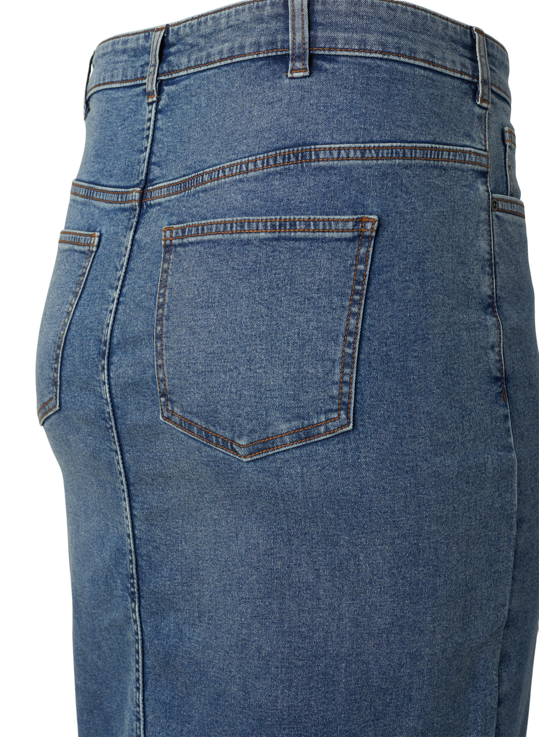Zizzifashion Denim skirt with front slit, Blue denim, Packshot image number 3