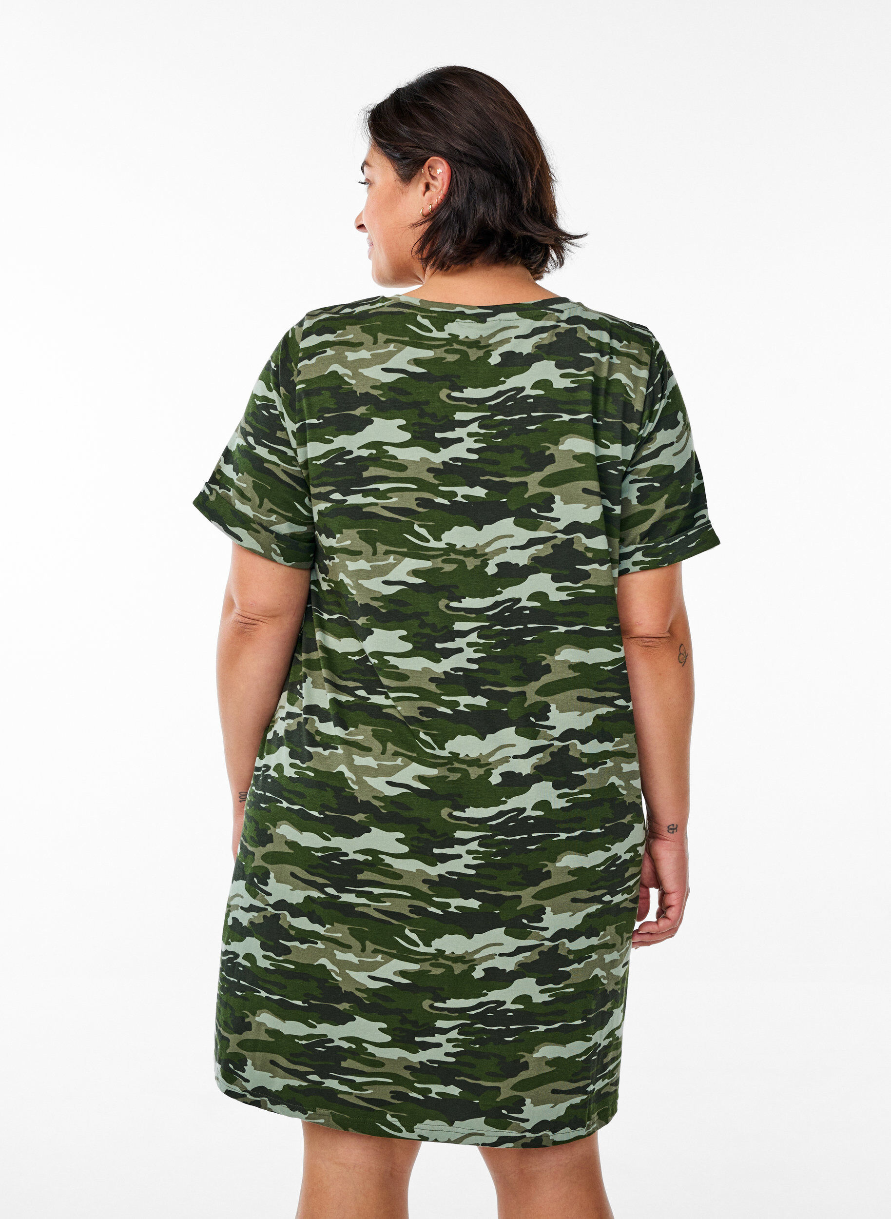 Zizzifashion Short T-shirt dress in cotton jersey, Green, Model image number 2