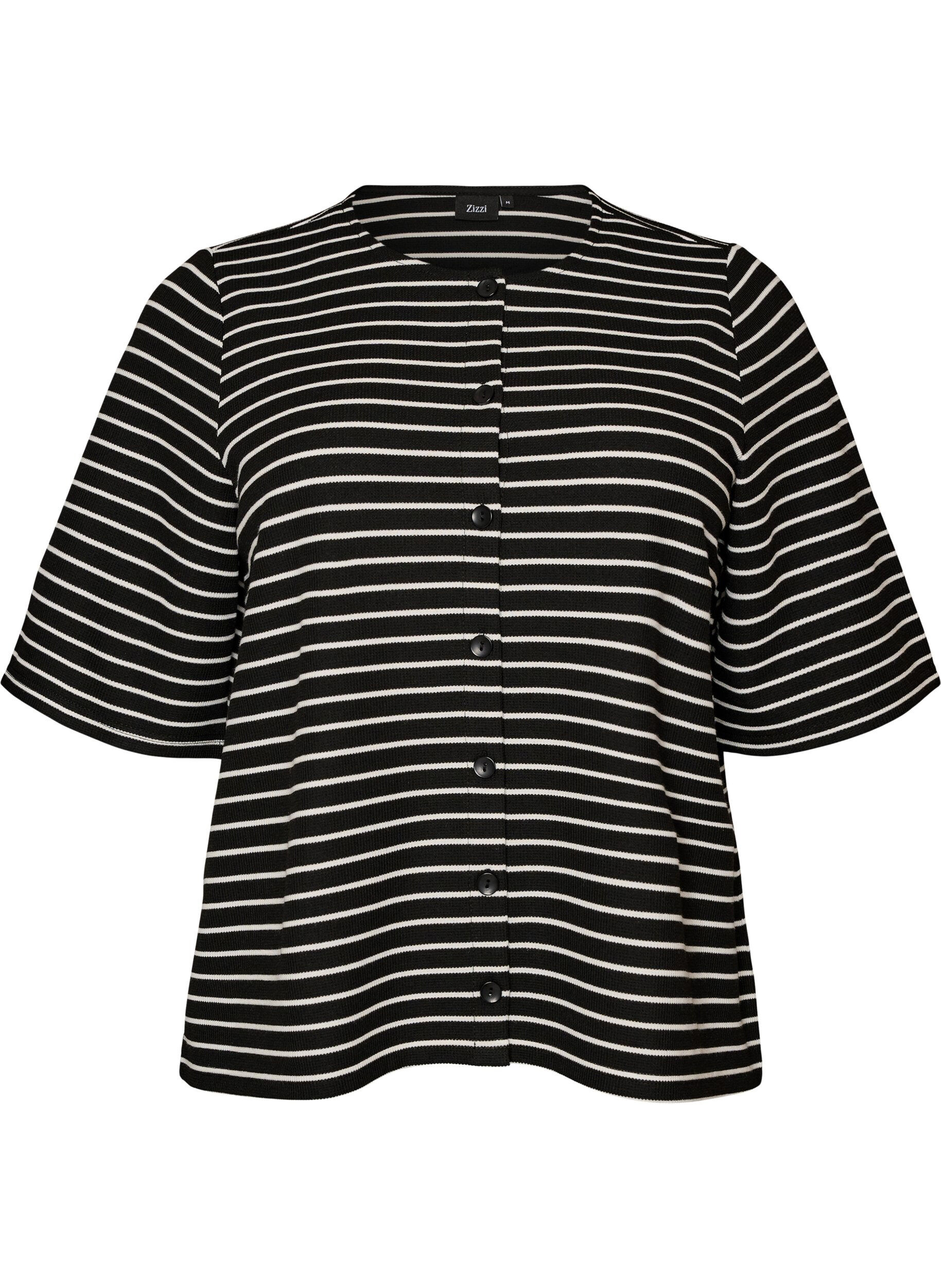 Zizzifashion Blouse with a ribbed texture and button closure, Black, Packshot image number 0