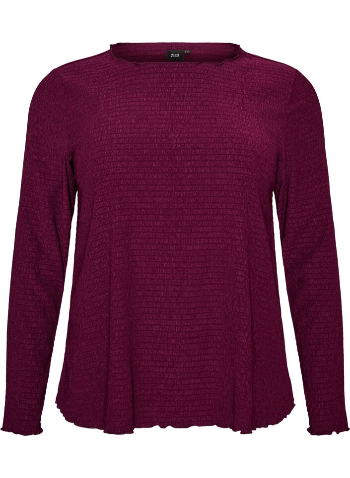 Textured blouse with wavy edges, Purple, Packshot image number 0