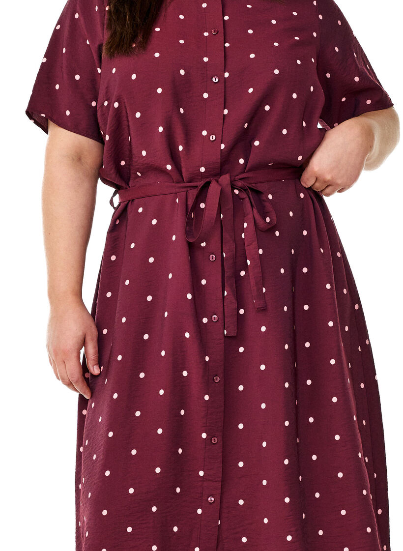 Midi shirt dress with polka dots, Red, Model image number 3