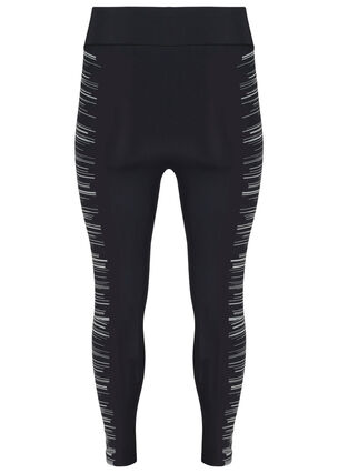 Cropped gym leggings with reflective print, Black, Packshot image number 1