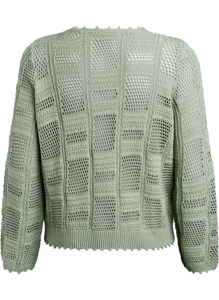 Knitted cardigan with ties and an openwork pattern, Green, Packshot image number 1