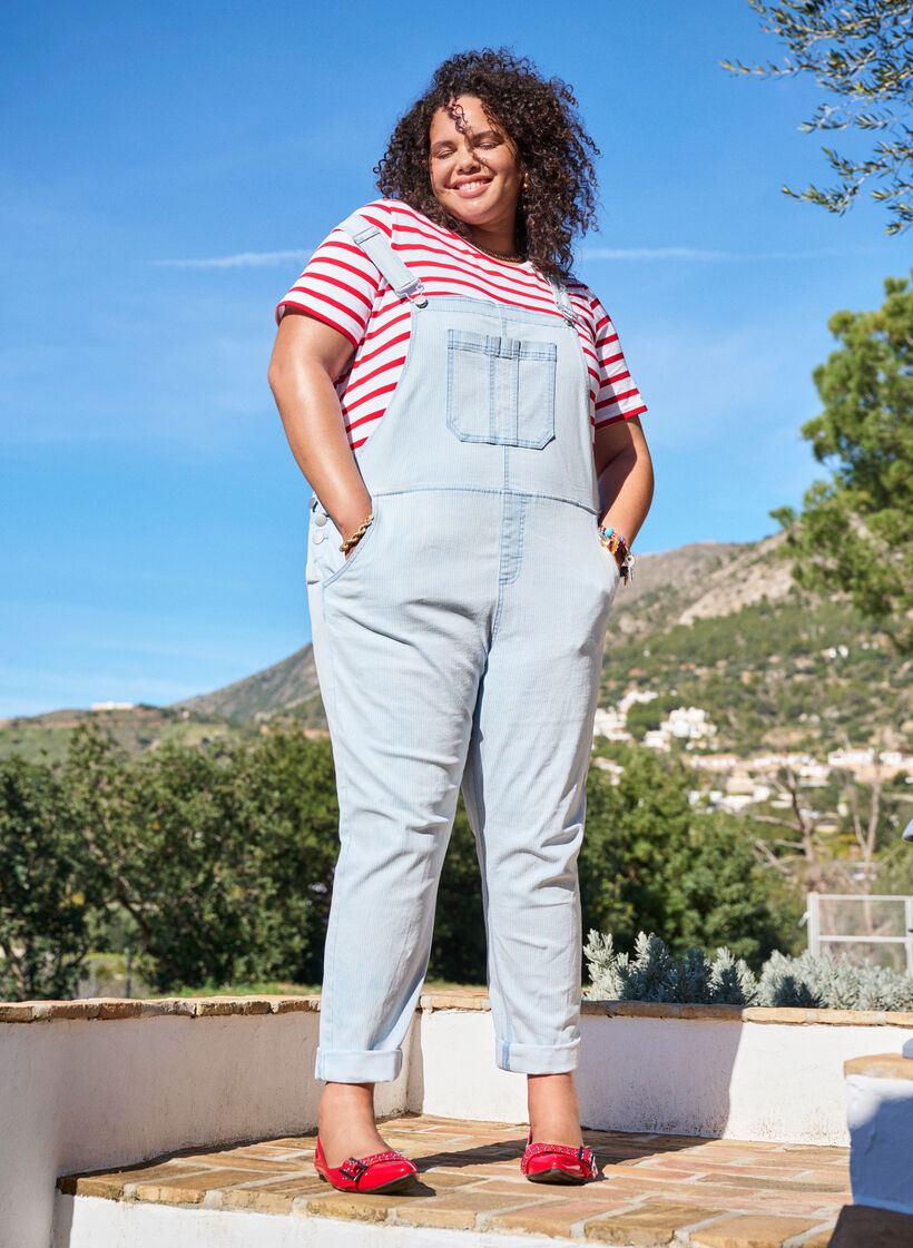 Striped denim overalls, Light Blue, Image image number 0