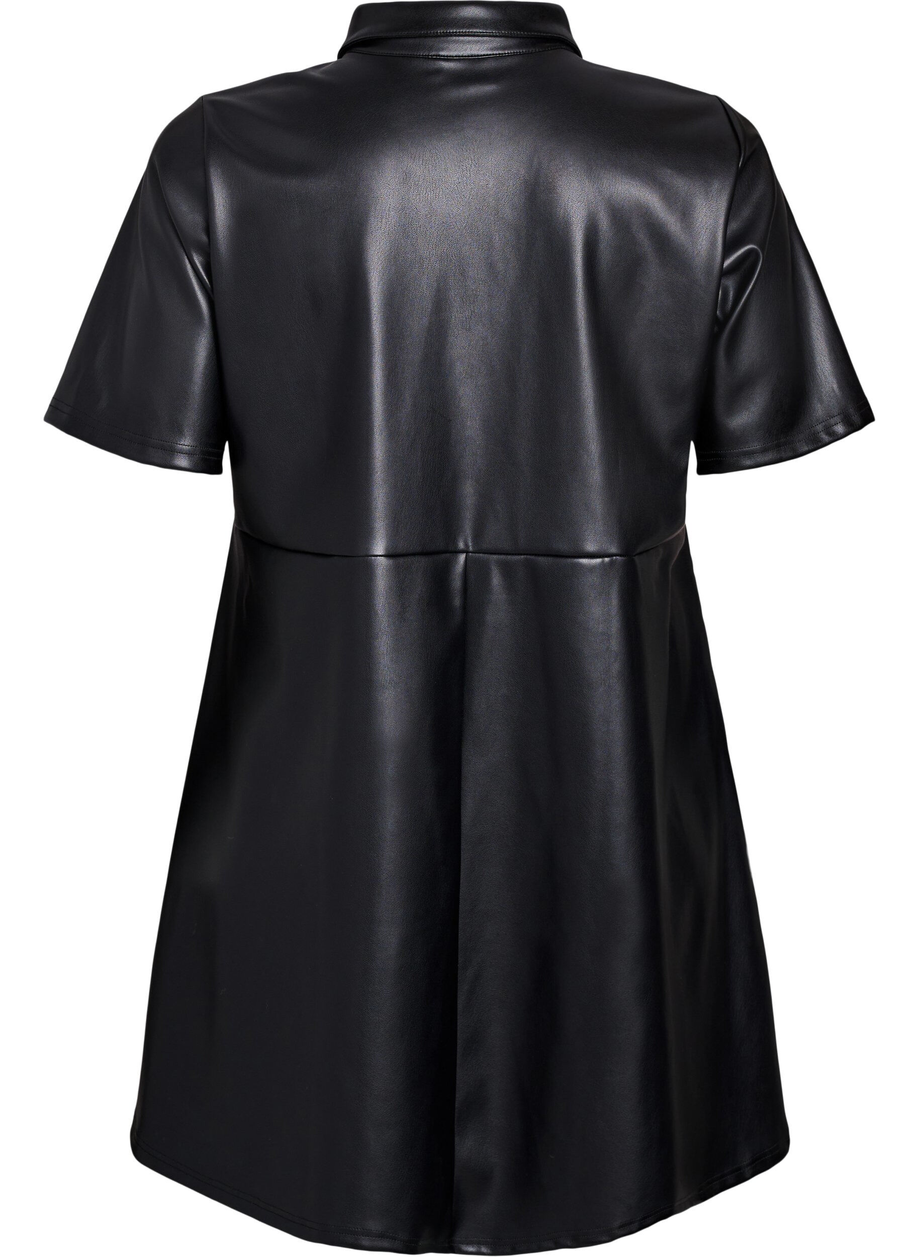 Zizzifashion Short dress in faux leather with an A-line shape, Black, Packshot image number 1