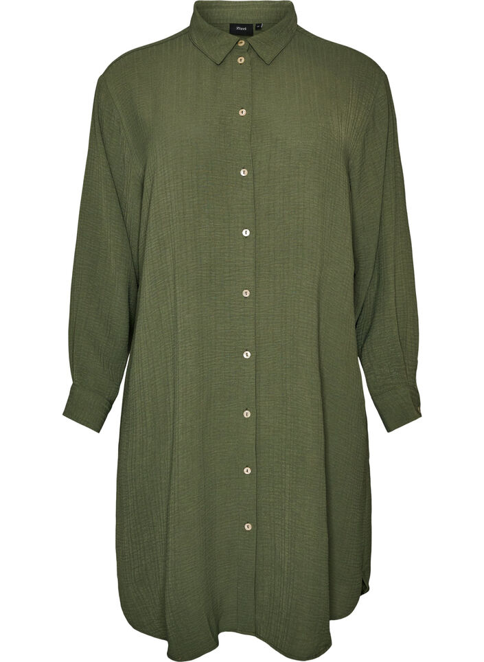 Long shirt with a light texture, Green, Packshot image number 0