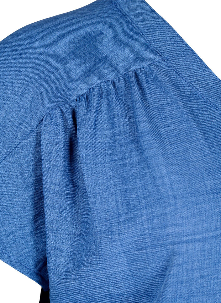 V-neck shirt blouse with short sleeves, Blue, Packshot image number 3