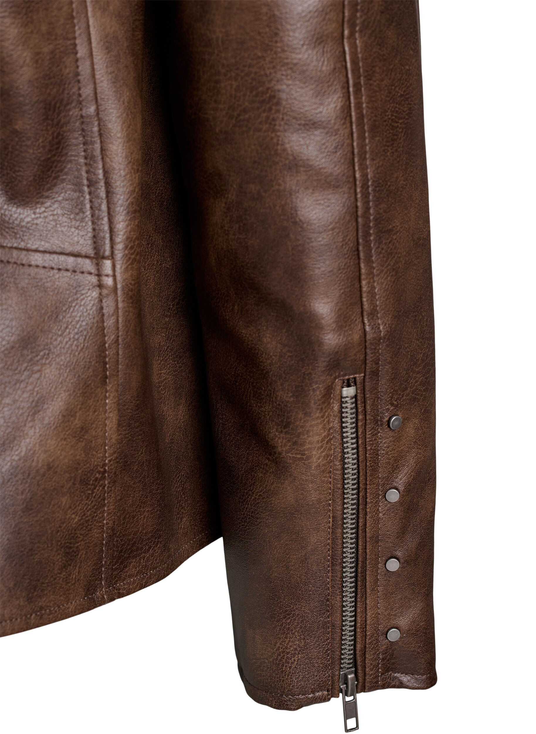 Zizzifashion Faux leather jacket with studs and pockets, Brown, Packshot image number 4