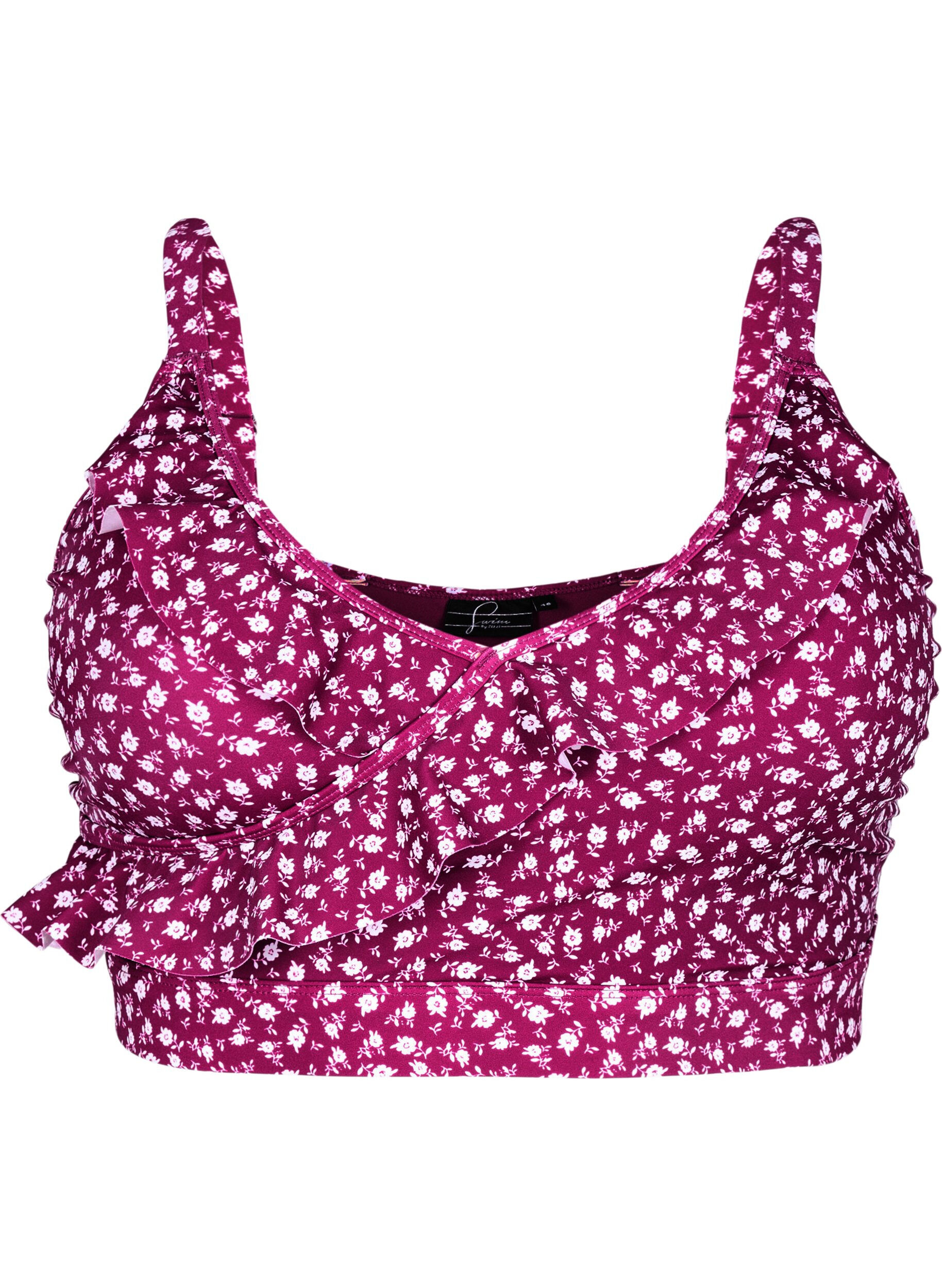 ZizzifashionFloral bikini top with ruffle details, Red, Packshot image number 0