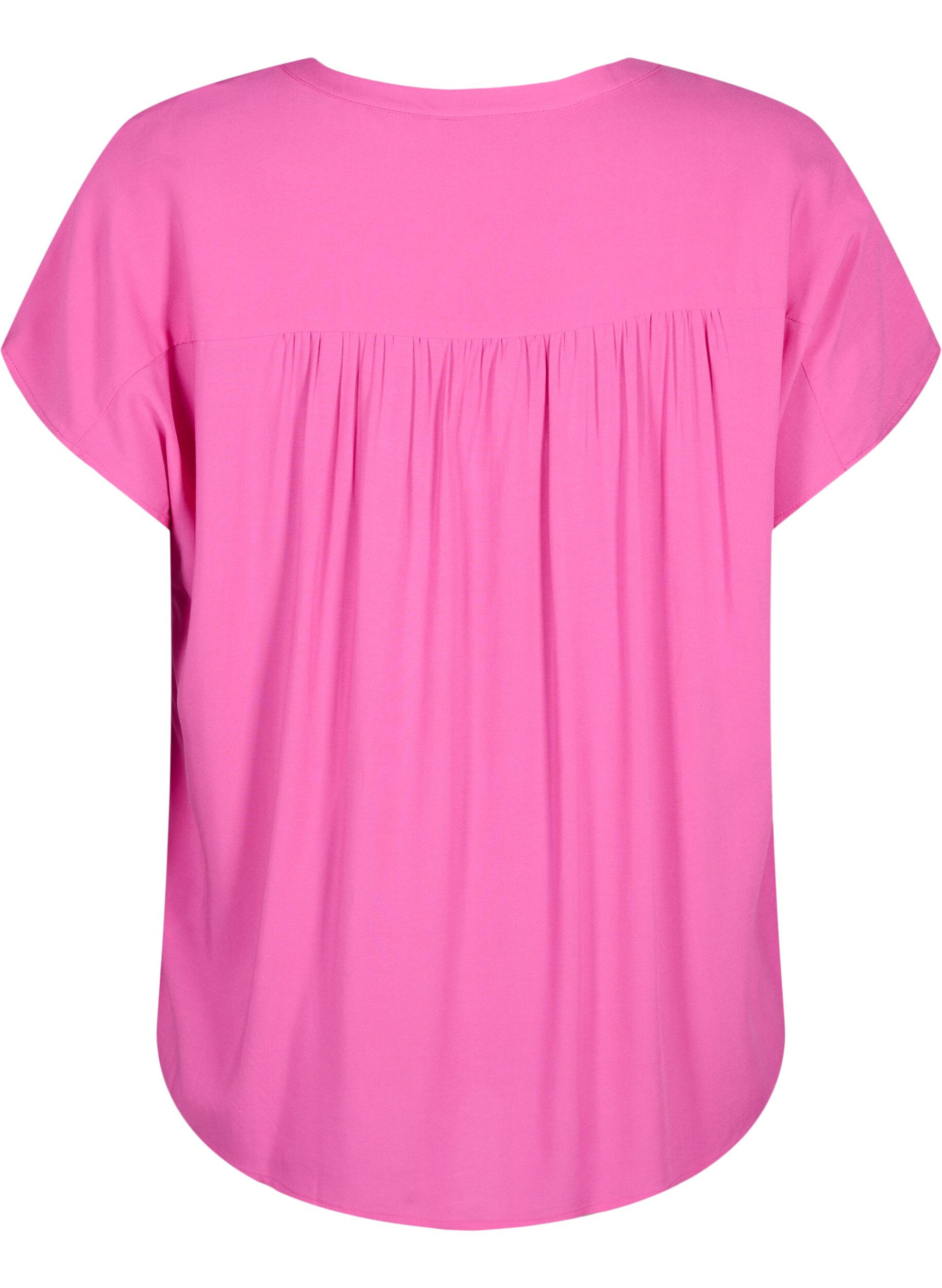 Zizzifashion Viscose blouse with lace trim, Raspberry Rose, Packshot image number 1