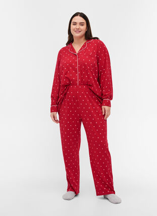 Printed cotton pyjama trousers, Tango Red AOP, Model image number 0