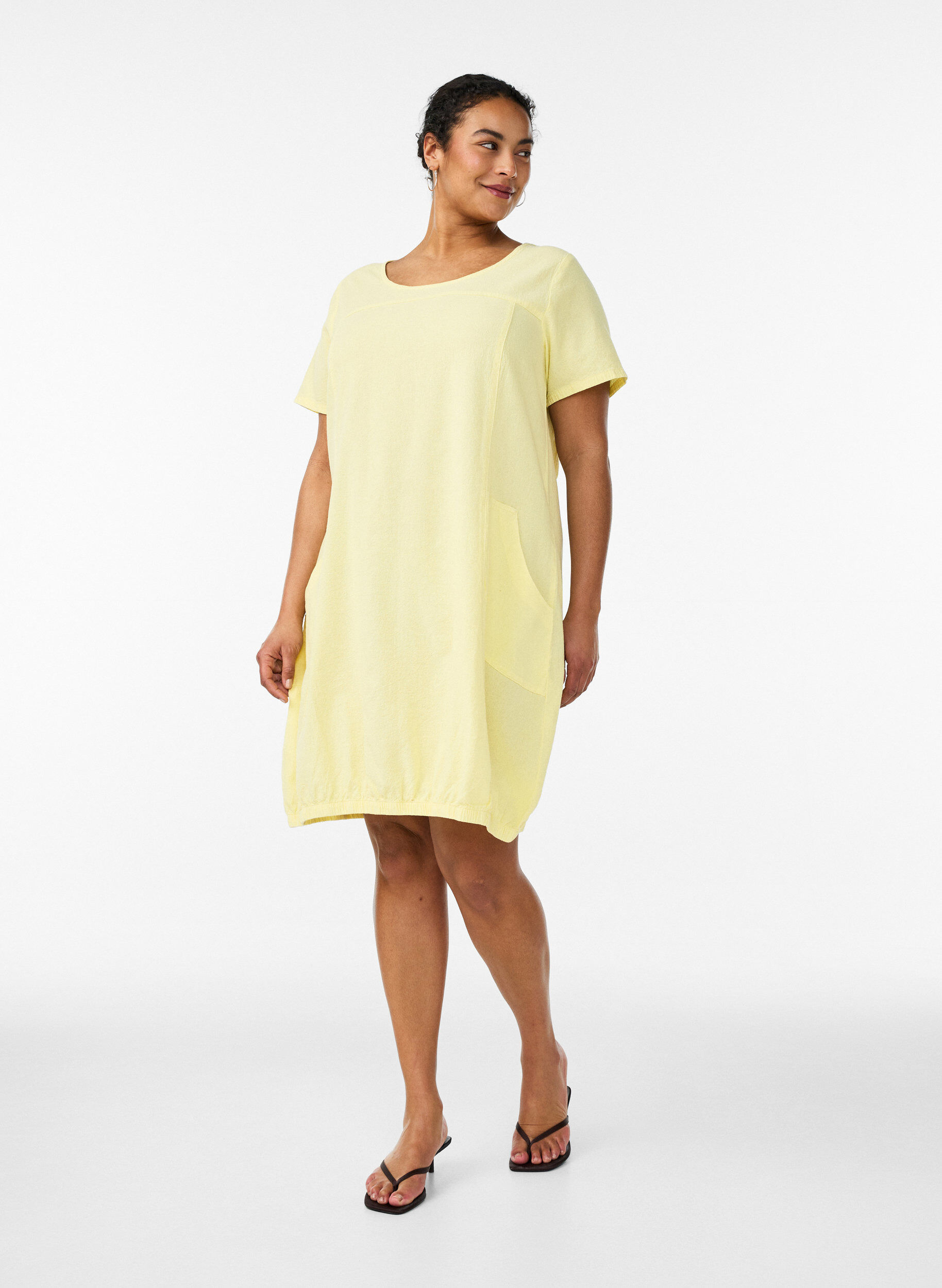 ZizzifashionShort-sleeved cotton dress, Yellow, Model image number 1