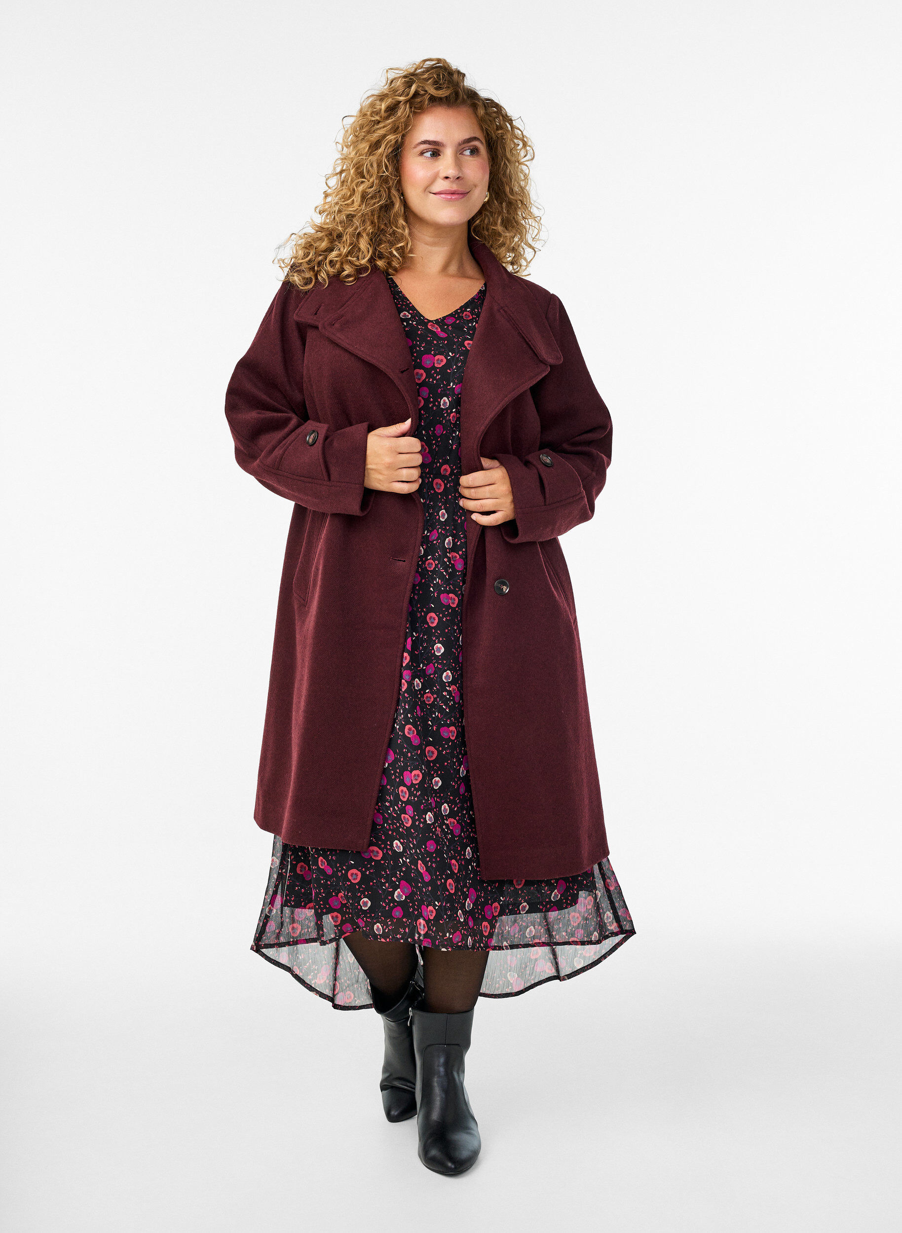 Zizzifashion Coat with wool and stand-up collar, Red, Model image number 1