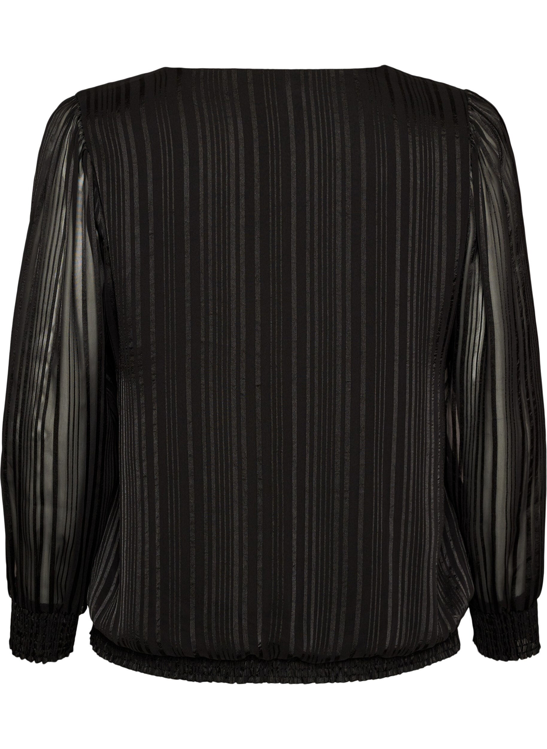 ZizzifashionStriped blouse with a balloon shape, Black, Packshot image number 1