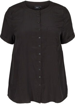 Short-sleeved shirt with a round neckline, Black, Packshot image number 0