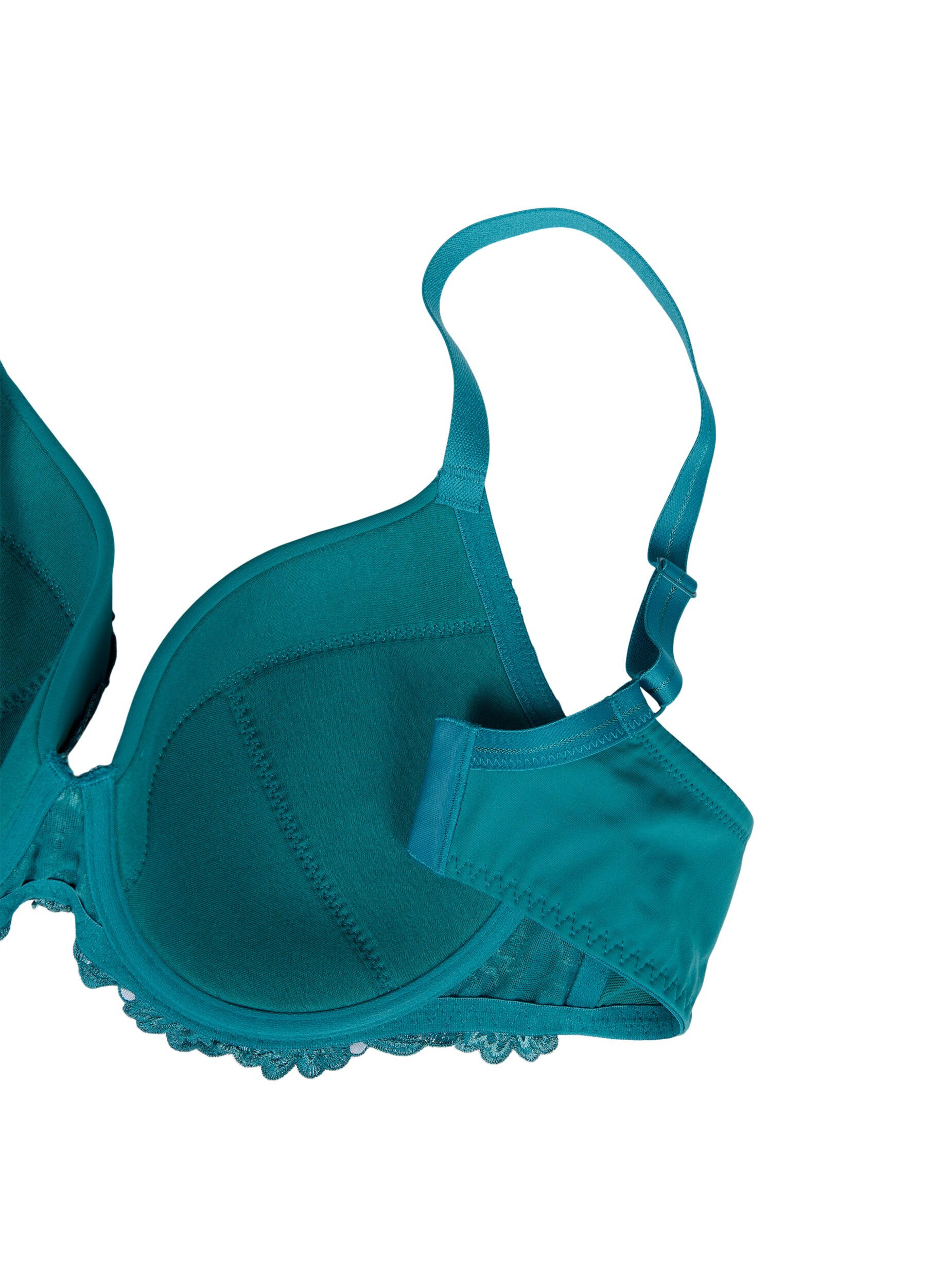 Zizzifashion Lace bra with underwire and padding, Green-Blue Slate, Packshot image number 3