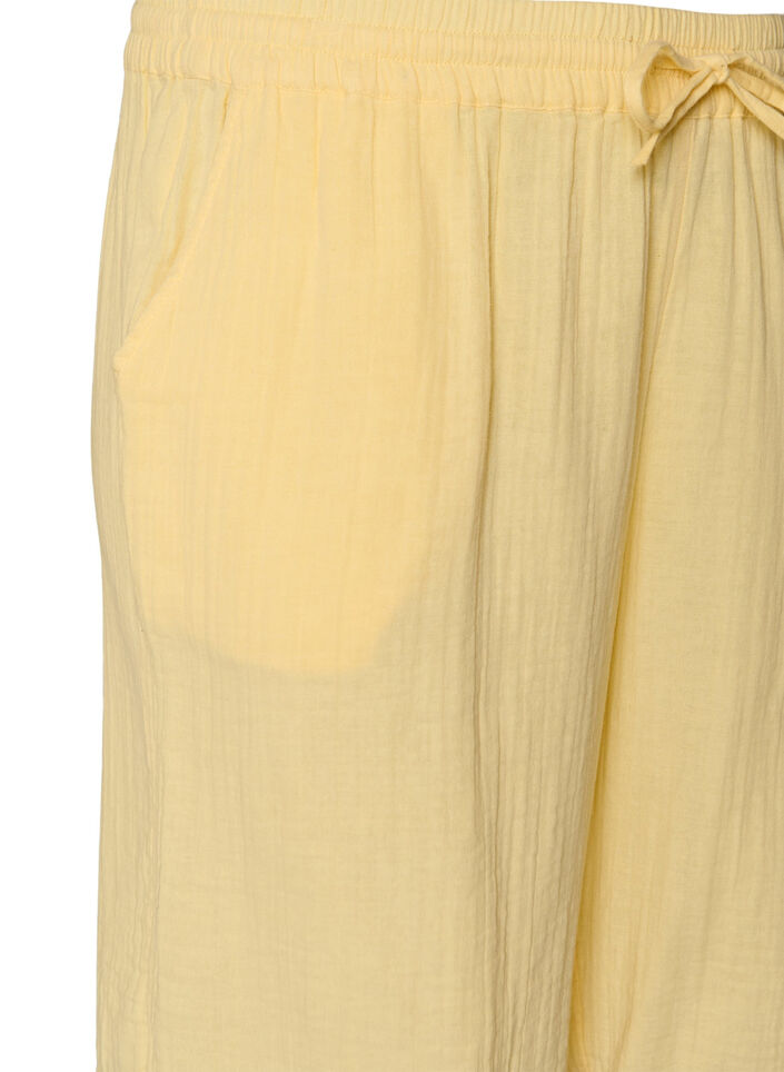 Loose cotton muslin shorts with a high waist, Yellow, Packshot image number 2
