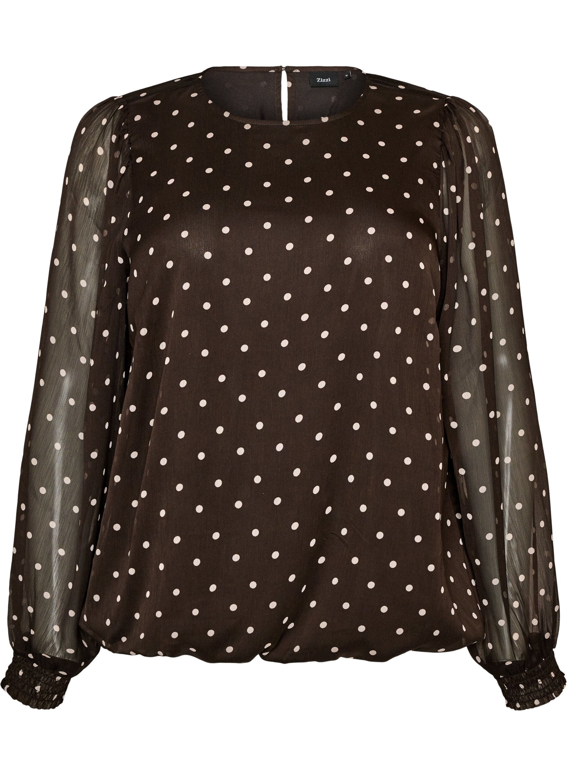 ZizzifashionDotted chiffon blouse with sheer sleeves, Brown, Packshot image number 0
