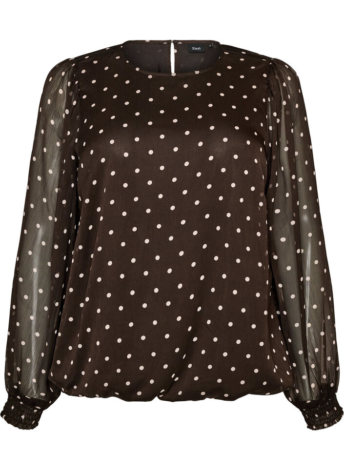 Dotted chiffon blouse with sheer sleeves, Brown, Packshot image number 0