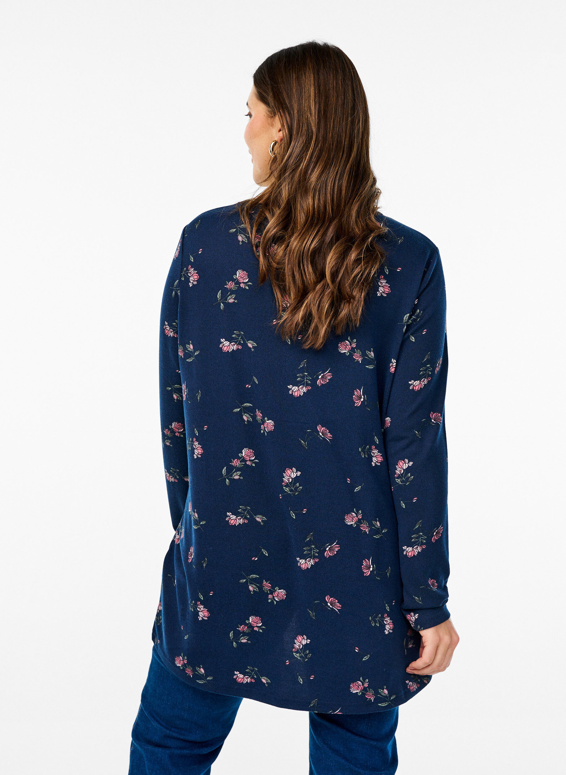 ZizzifashionFloral blouse with long sleeves, Blue, Model image number 2