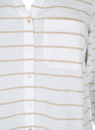Shirt blouse with button closure in cotton-linen blend, White Taupe Stripe, Packshot image number 2