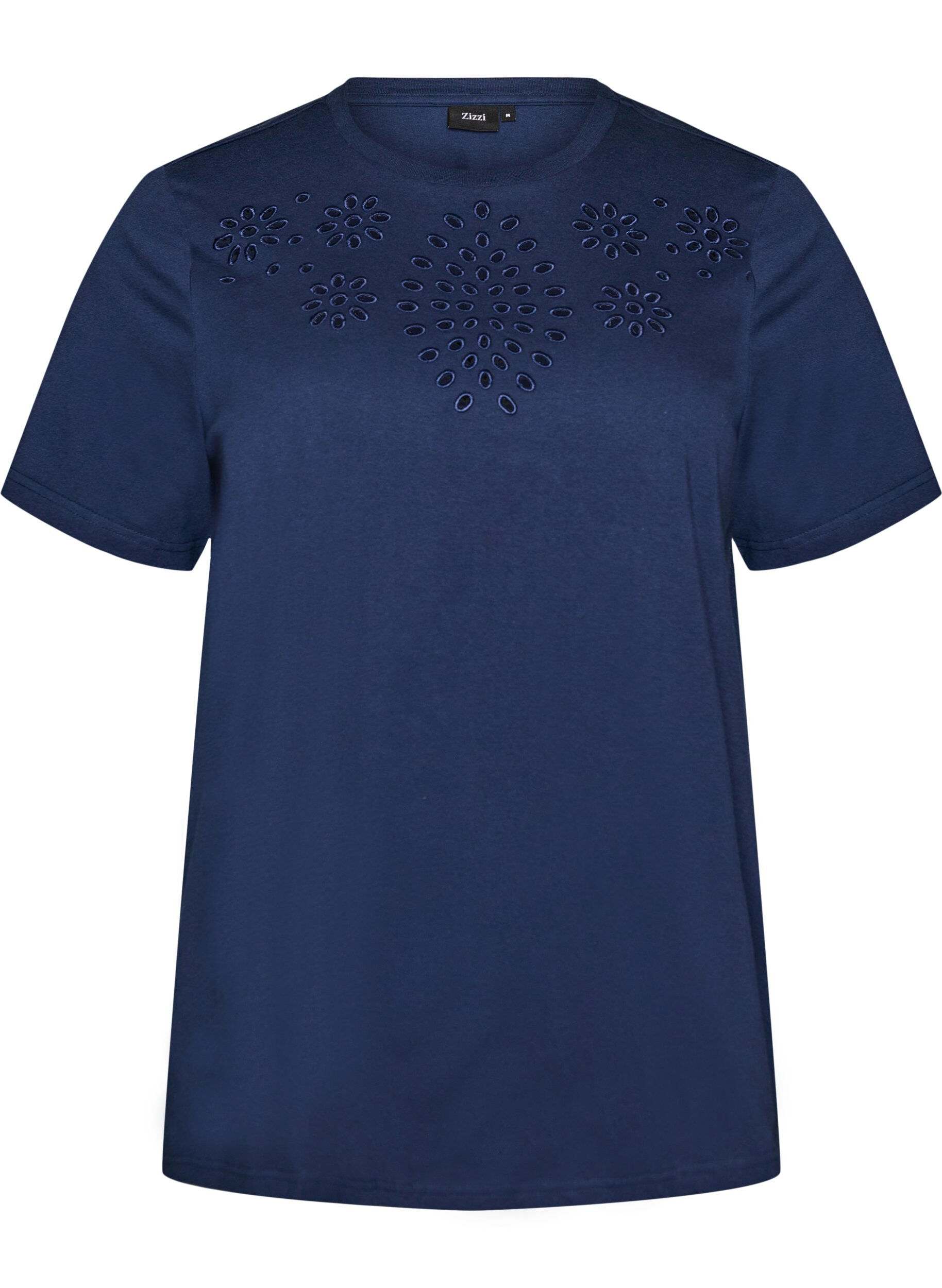 Zizzifashion Organic cotton T-shirt with eyelet embroidery, Blue, Packshot image number 0