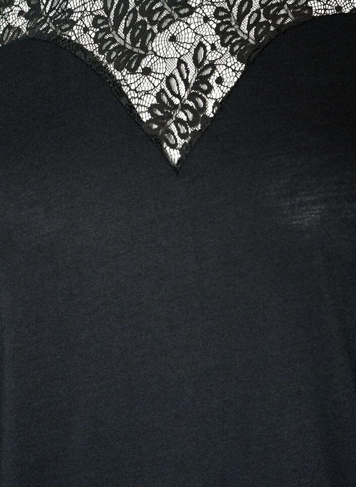 Blouse with lace insert and balloon sleeves, Black, Packshot image number 2