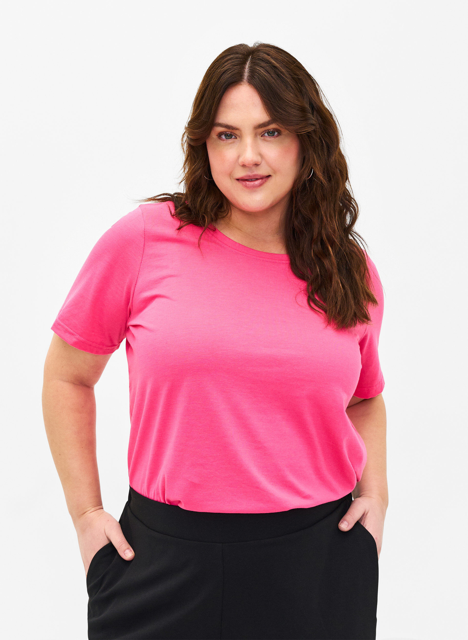 Zizzifashion FLASH - T-shirt with round neck, Hot Pink, Model image number 0