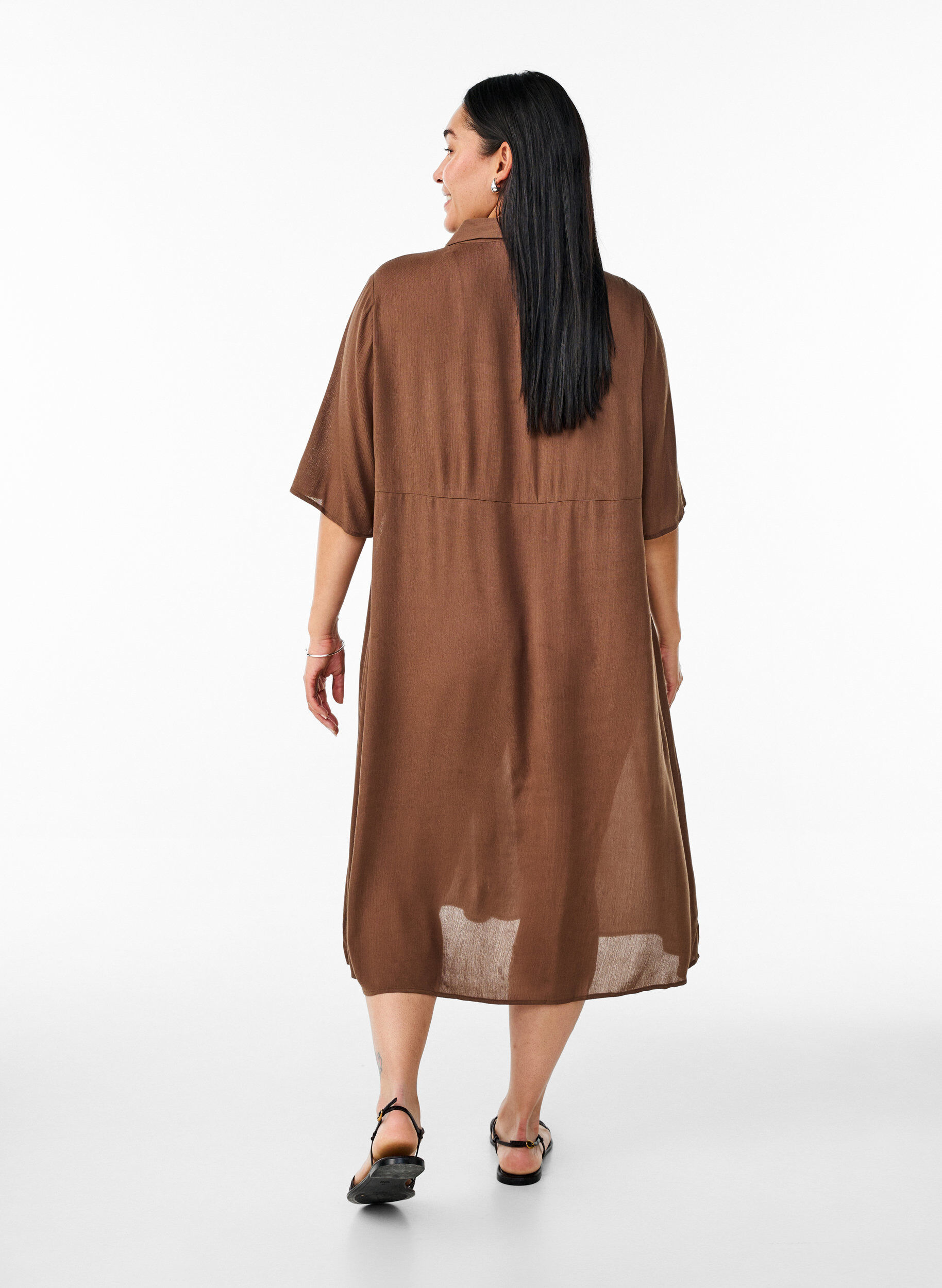 Zizzifashion Midi shirt dress with short sleeves, Green, Model image number 2