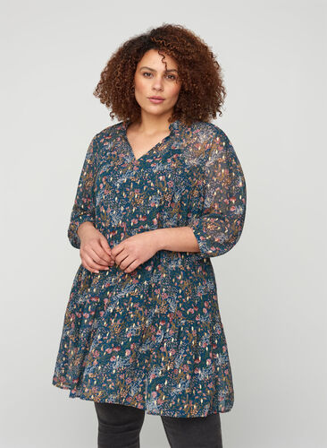Floral tunic, Majolica Blue Comb, Model image number 0