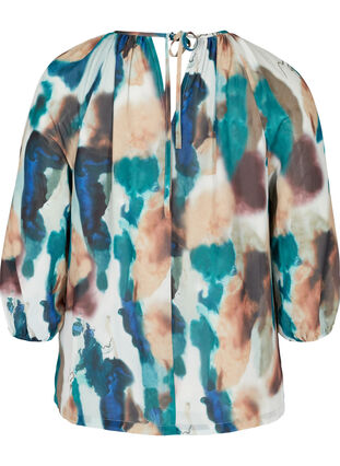 Printed blouse with 3/4 sleeves and tie detail, Reflecting Pond, Packshot image number 1