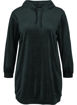 Hooded, velour sweatshirt dress , Ponderosa Pine, Packshot image number 0