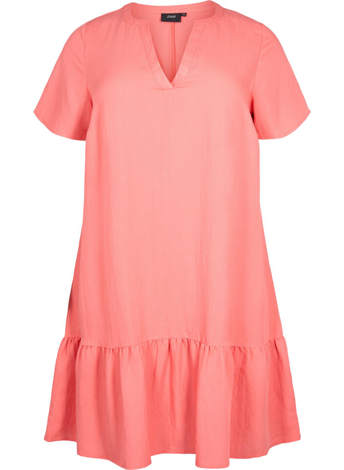 Short-sleeved viscose dress with v-neckline, Coral, Packshot image number 0