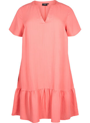 Short-sleeved viscose dress with v-neckline, Deep Sea Coral, Packshot image number 0