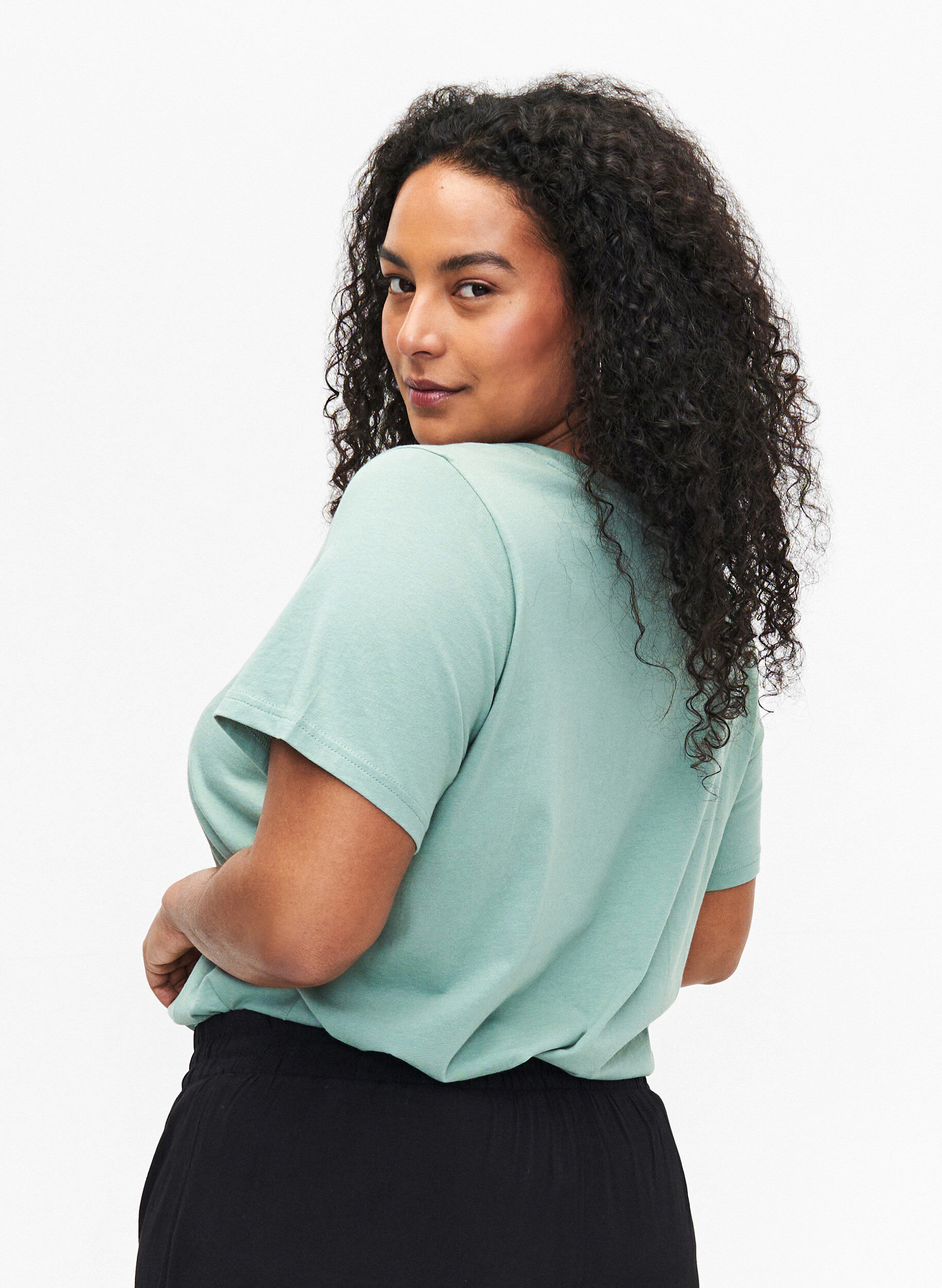 Zizzifashion Cotton T-shirt with a motif, Ch. Green w. Face, Model image number 1