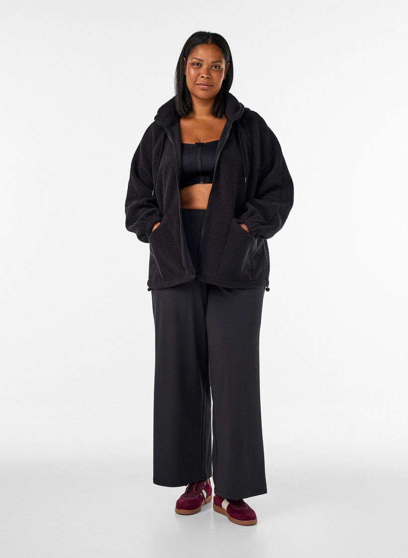 Teddy jacket with a hood and zipper, Black, Model image number 1