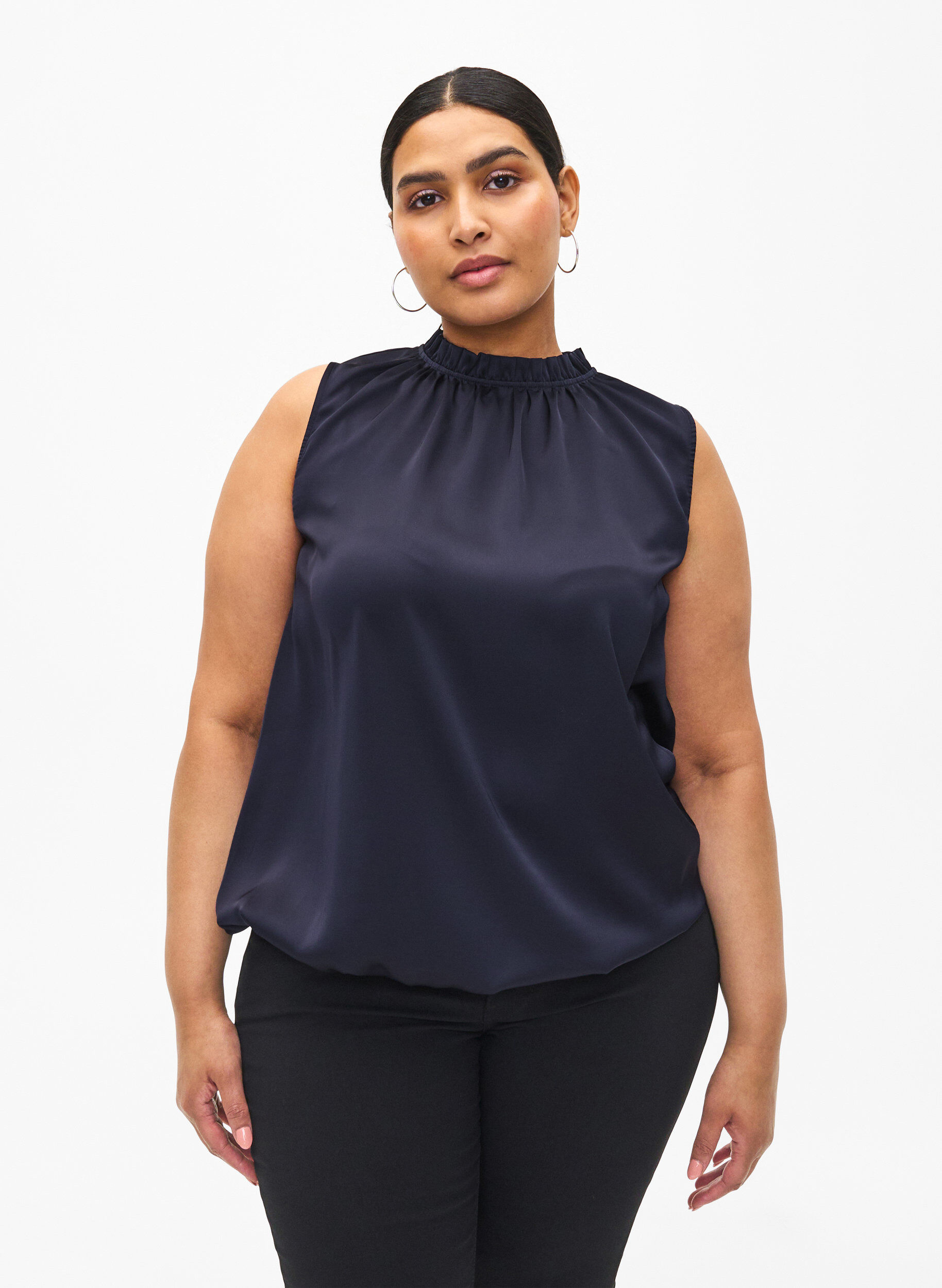 Zizzifashion Sleeveless party top in satin, Night Sky, Model image number 0