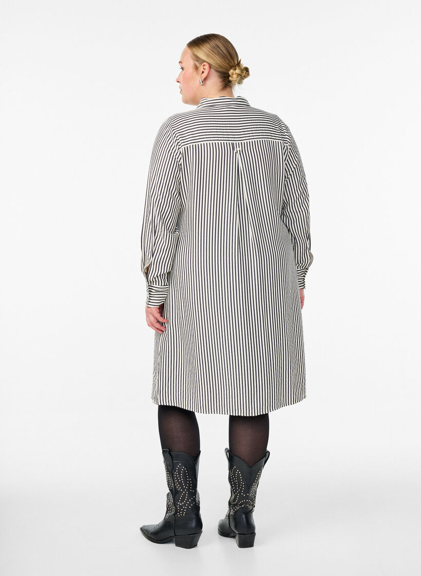 Long striped shirt with button detail on the back, Black, Model image number 2