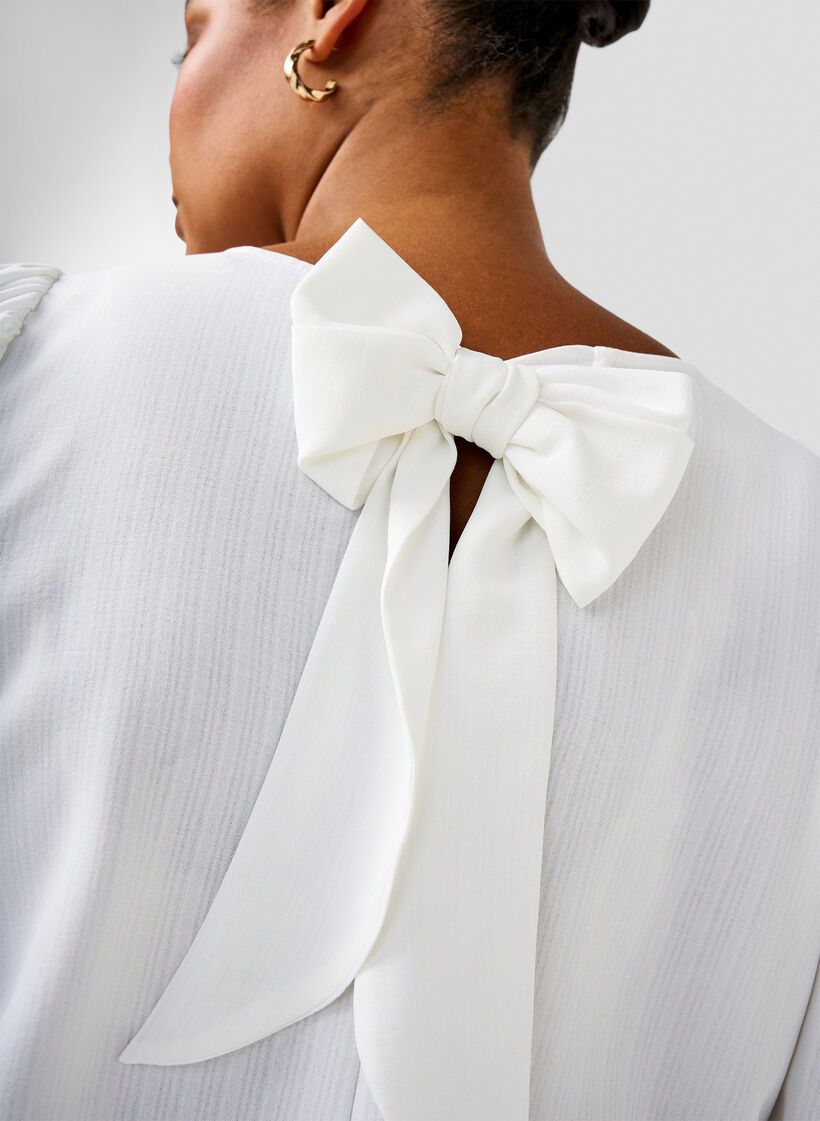Short-sleeved blouse with a bow at the back, Bright White, Model image number 2