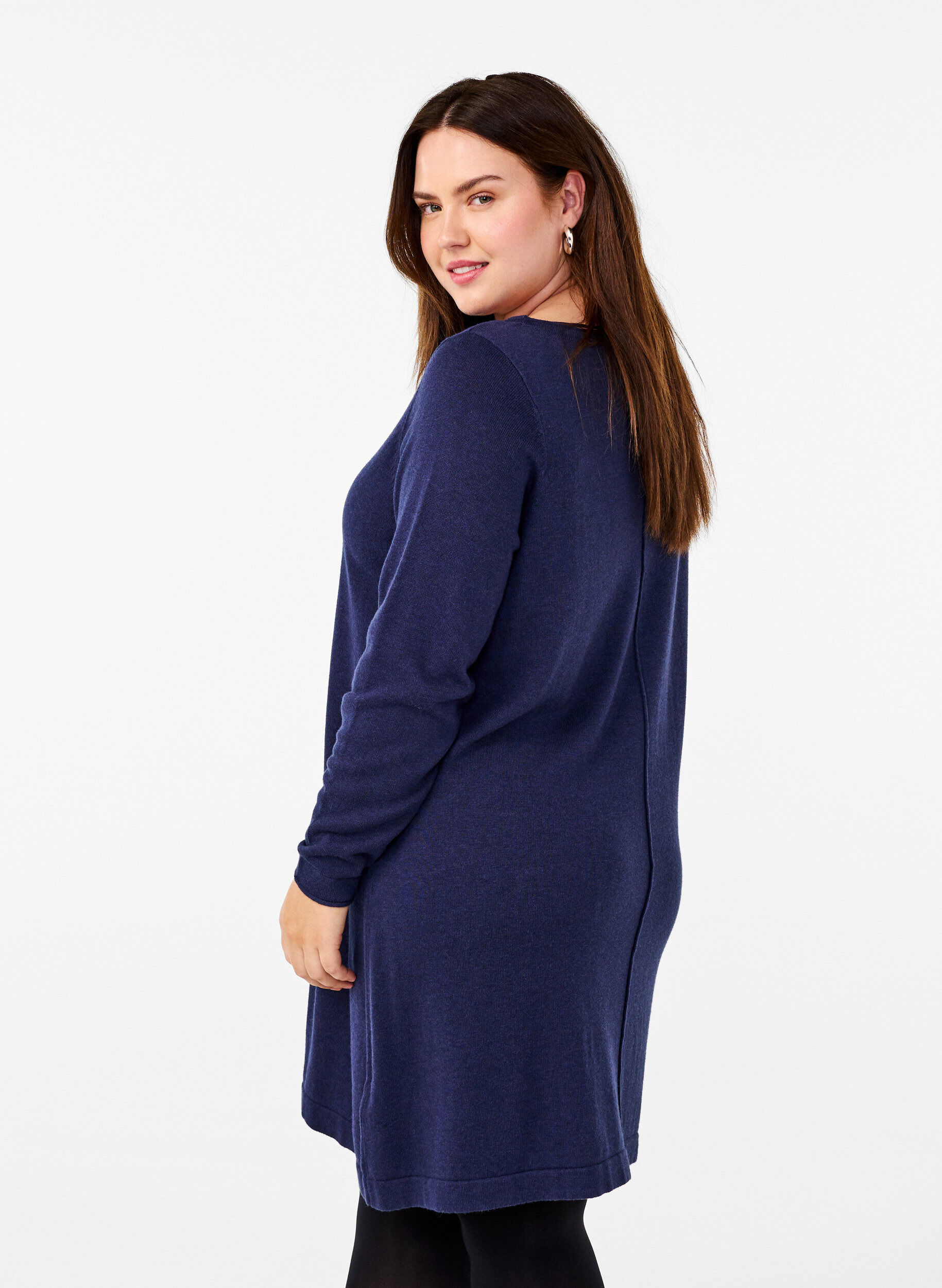 Zizzifashion Knitted dress in cotton-viscose blend, Blue, Model image number 2