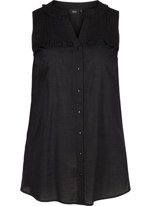 Cotton tunic with buttons and ruffles, Black, Packshot image number 0