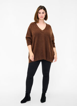 Knit sweater with V-neck and ribbed trims, Rocky Road Mel., Model image number 2