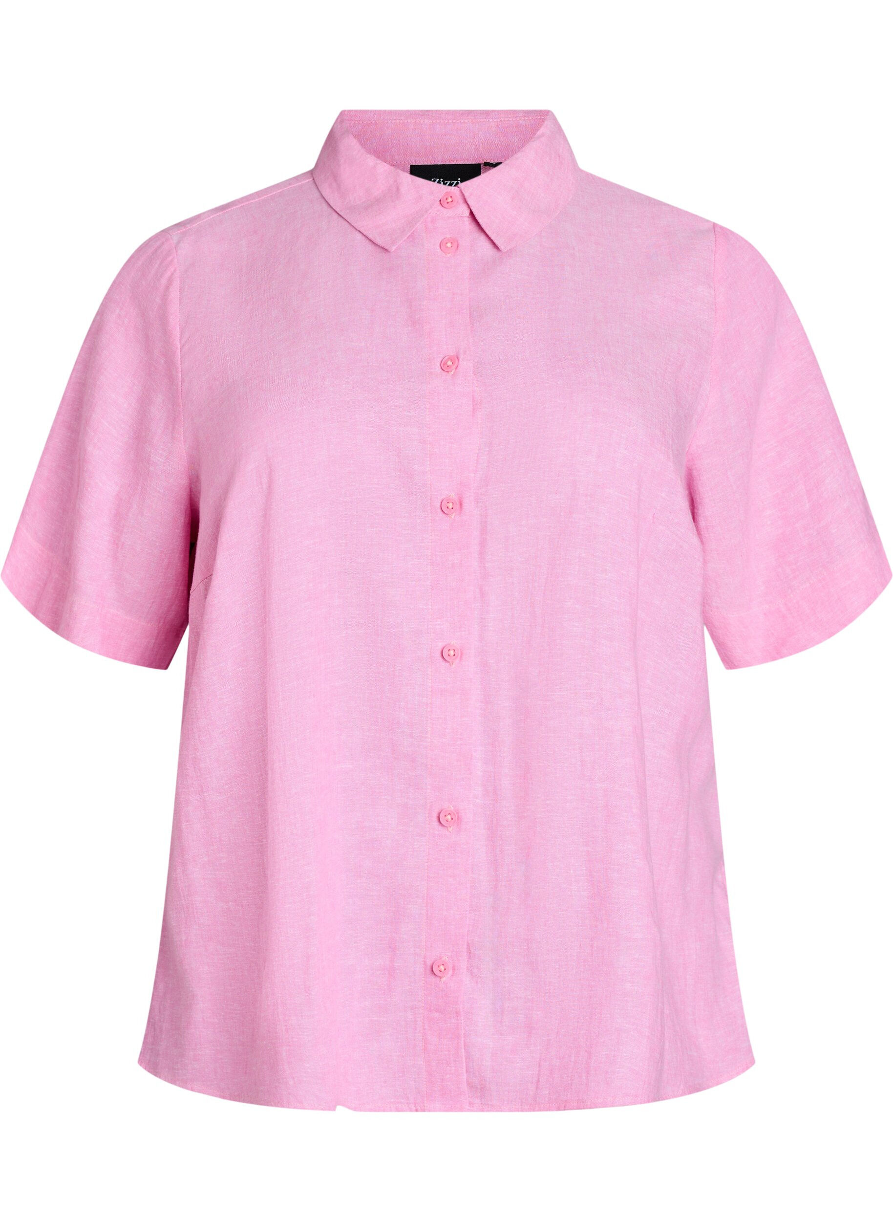Zizzifashion Short-sleeved shirt in linen and viscose, Pink, Packshot image number 0