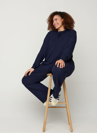 Long-sleeved blouse with a high neck and drawstring, Navy Blazer, Model image number 3