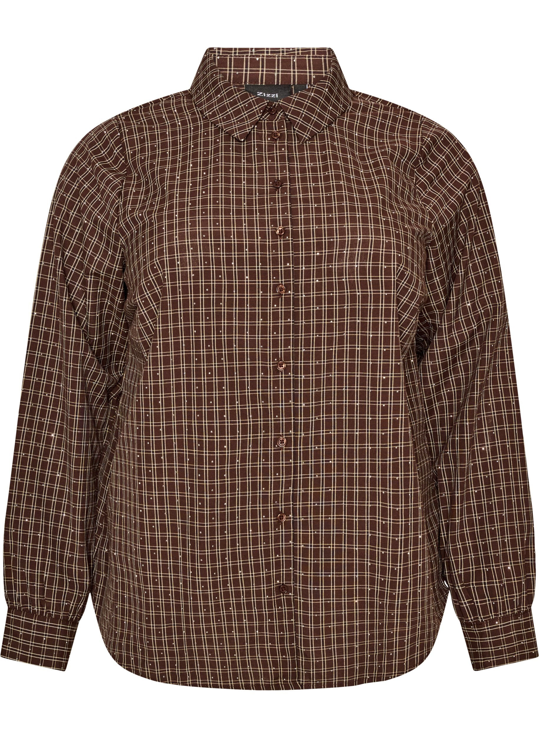 ZizzifashionChecked shirt with rhinestones, Brown, Packshot image number 0
