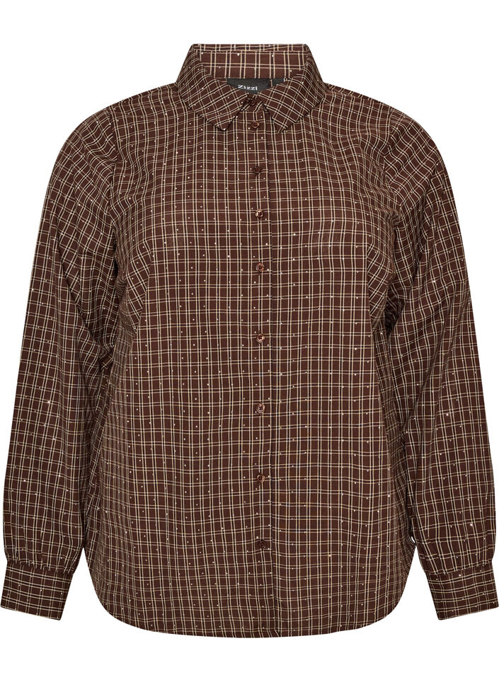 Checked shirt with rhinestones, Brown, Packshot image number 0