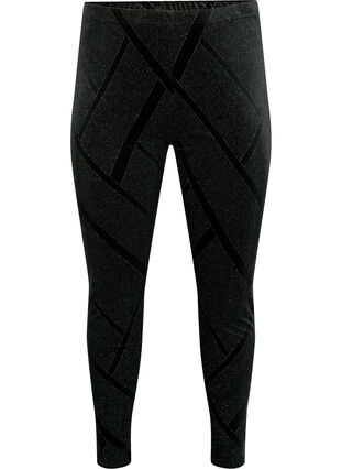 Velour leggings with glitter and pattern, Black, Packshot image number 0