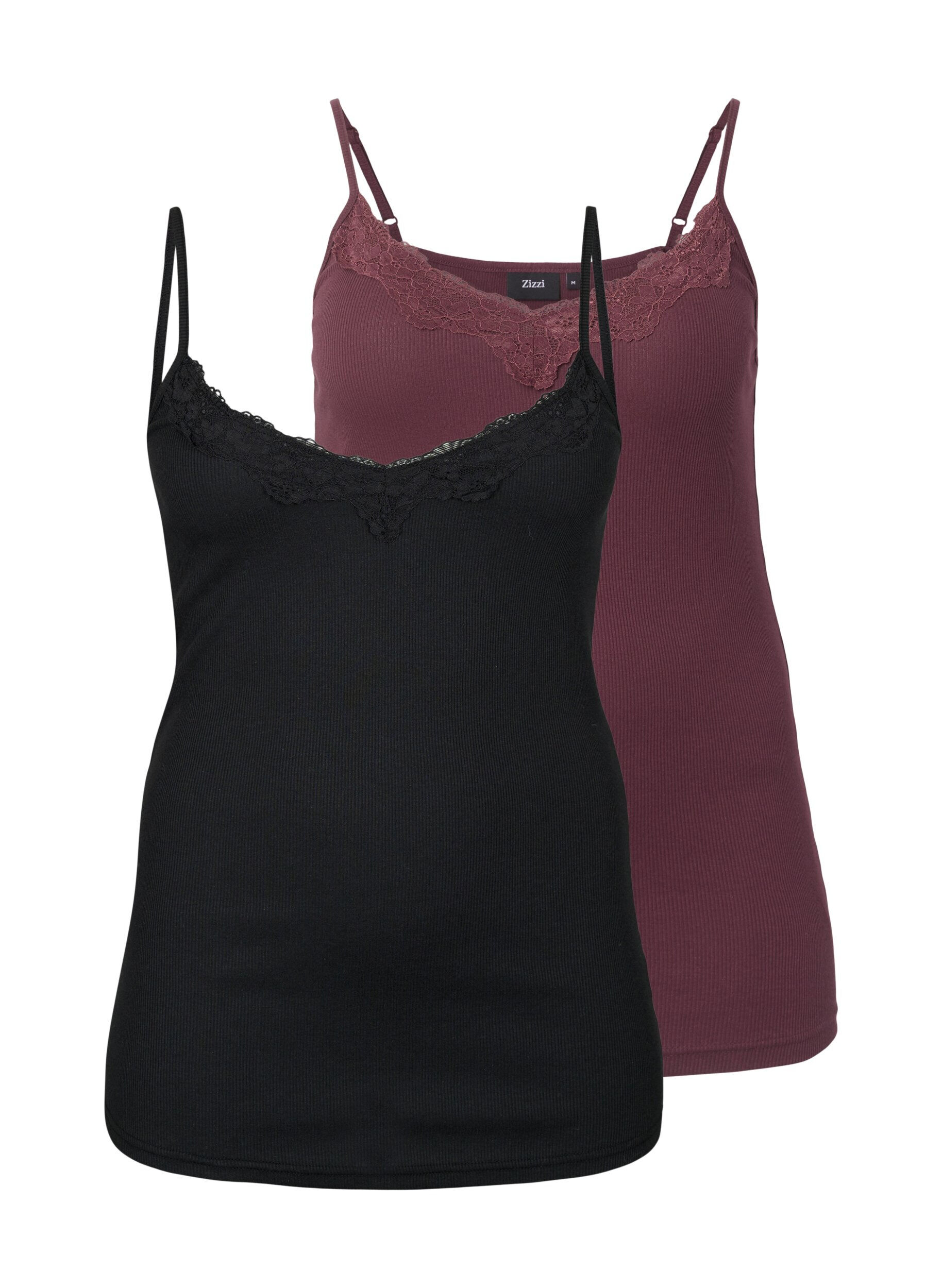 Zizzifashion 2-pack night tops in rib, Black/Fudge, Packshot image number 0