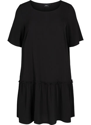 Short dress with ruffled hem, Black, Packshot image number 0
